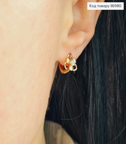 Серьги кольца 9мм, с цветочком на листике, Xuping 18K 116980 фото 2