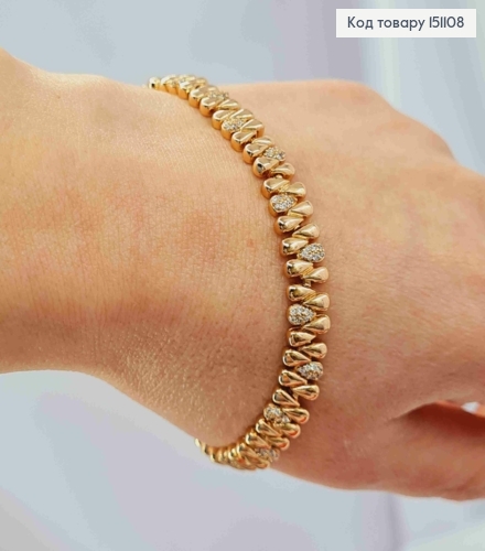 Браслет плетения пластинками КАПЛИНКАМИ с Камешками, длина 17+2см, Xuping 18K 151108 фото 2