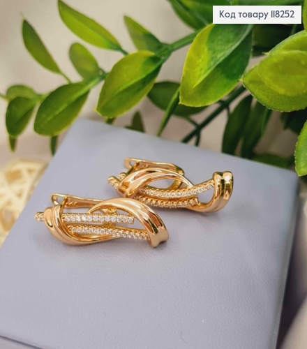 Серьги "ВОДОГРАЙ" украшены Блестящими камешками, 2,8см, английская застежка, Xuping 18К 118252 фото 3