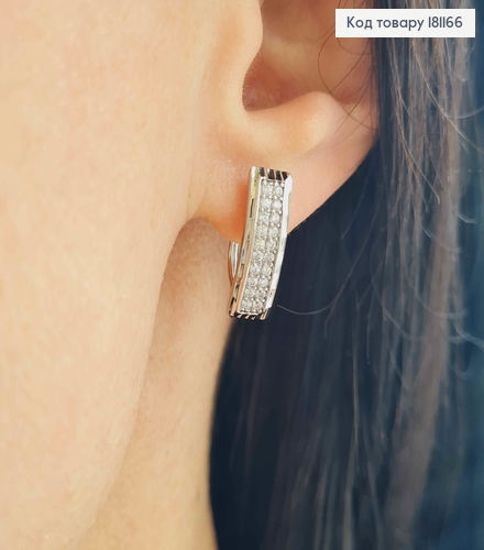 Серьги родованные, пластиночки 1,7см, в камешках, англ. застежка, Xuping 181166 фото 2