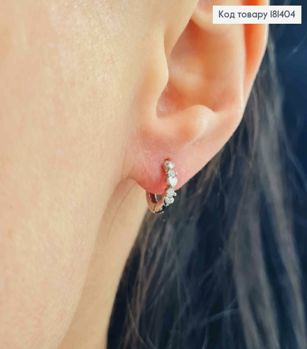 Серьги родованные кольца, с тремя сердечками и камешками, 1см, Xuping 18K 181404 фото 2