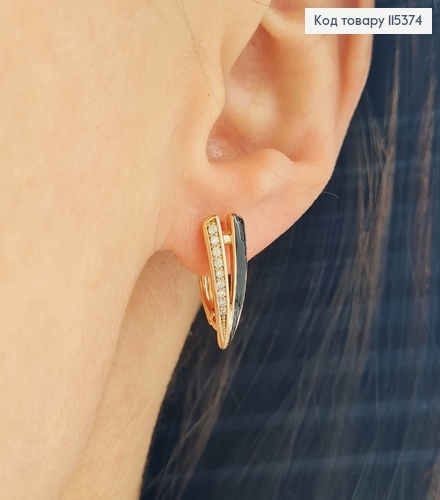 Серьги стрелы, с камешками и черной вставкой, 2см англ. зам. Xuping 18K 115374 фото 2