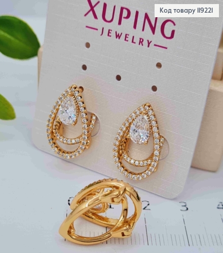 Серьги "Капельки" с Блестящими камешками, 1,8 см, итальянская застежка, Xuping 18K 119221 фото 3