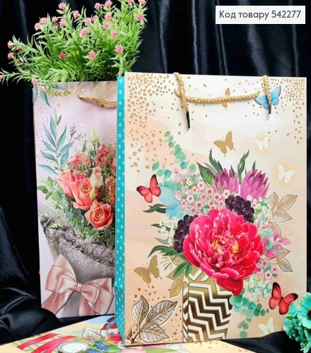 Пакет бумажный с принтом "Букет Цветов", 32*26*10см, в ассортименте 542277 фото 2