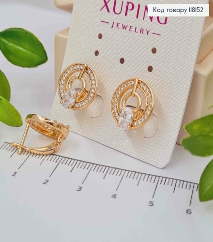 Серьги "Глаза Совы" украшены Блестящими камешками, 1,4см, англ застежка, XUPING 18K 118152 фото 2