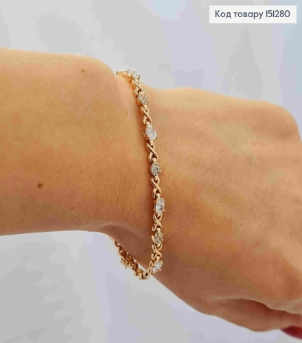 Браслет украшен Блестящими камешками и "Х" пластинами, длина 17+2см, Xuping 18К. 151280 фото 2