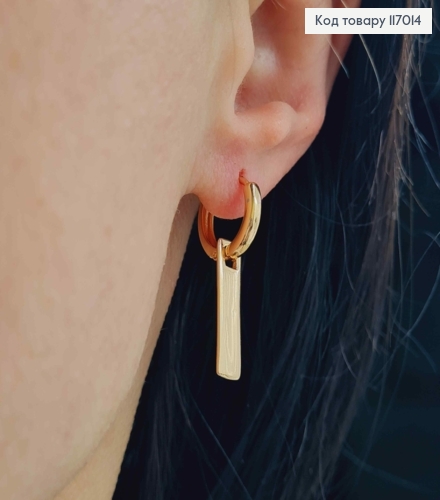 Серьги кольца 1см, с подвеской пластинкой, 1,8см, Xuping 18K 117014 фото 2