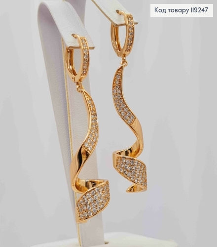 Сережки кільця з підвіскою в Блискучих камінцях (3,8см), діаметр 1,3см, Xuping 18K 119247 фото 2