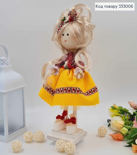 Кукла ДЕВОЧКА, "С бантиком" в желтой юбочке, высота 32см, ручная работа, Украина 333006 фото 2