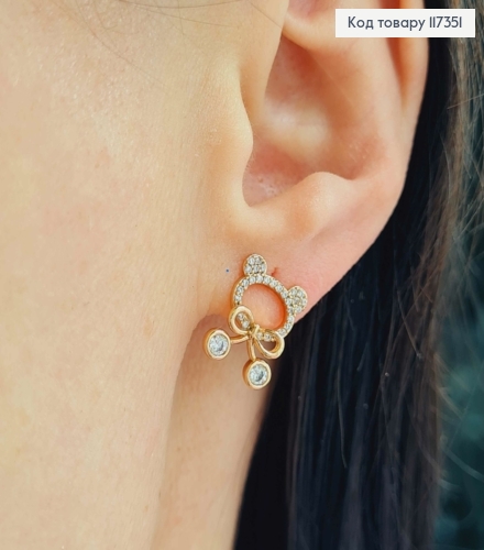 Серьги гвоздики, образ Мишки с блестящими камешками 1,4*0,9см, Xuping 18K 117351 фото 2