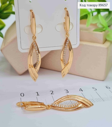 Серьги с подвижной подвеской в Блестящих камнях, дл. 1,5+2,8см, английская застежка, Xuping 18К 119657 фото 2