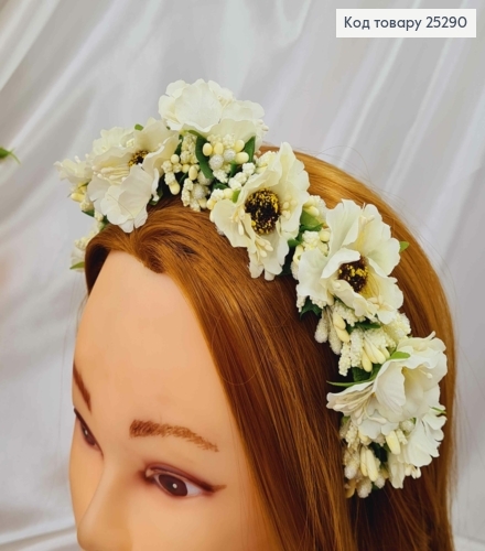 Обруч - віночок  маки  кольору АЙВОРІ з додатком , основа - метал, ручна робота, Україна 287030 фото 2