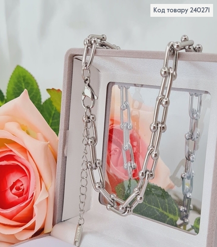 Цепочка 40+4.5 см "Сецессия" оригинальное плетение с крупными звеньями, цвет серебряный, Stainless Steel 240271 фото 2