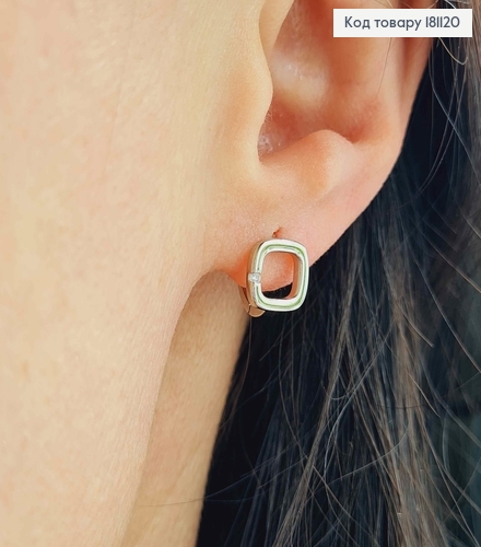 Серьги Кольца 1см родованные, Квадратик с камешком, Xuping 181120 фото 2