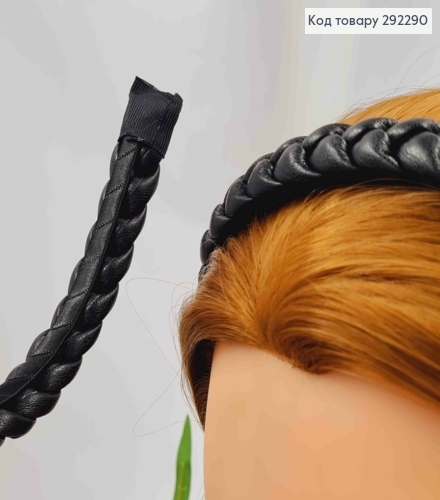 Обруч з екошкіри, плетений Косичка, ЧОРНОГО кольору, шир. 2см 292290 фото 2
