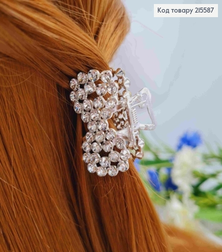 Краб металл "Бантик", 3,8см в камешках, серебряного цвета 215587 фото 2