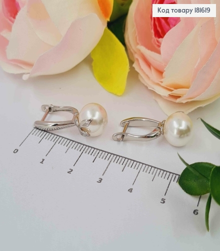 Серьги родованные с жемчужиной и листочком, 2,5см, англ. зам., Xuping 181619 фото 2