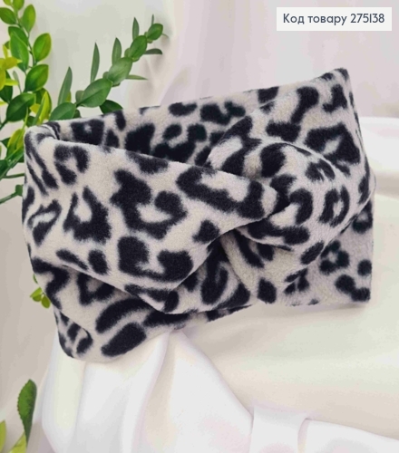 Пов'язка чалма флісова, Леопардова (сіра), діаметр 50см, ширина 12см, ручна робота, Україна 275138 фото 2