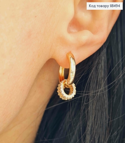 Серьги кольца с двумя подвесными кругами в камешках (9мм), диаметр 1,6см, XUPING 18K 118494 фото 2
