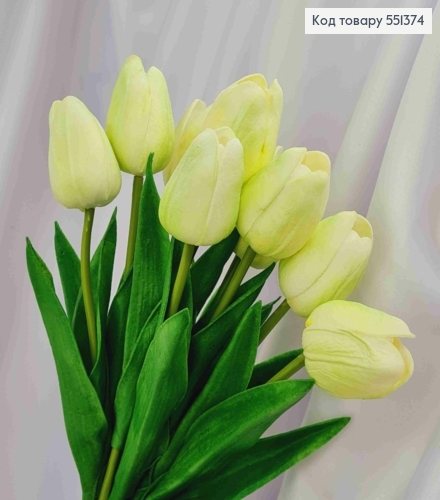 Искусственные цветы ТЮЛЬПАН, Мятно-Белого цвета (полиуретановые), 9 шт/букет, высота 33см, цветок 4см. 551374 фото 2