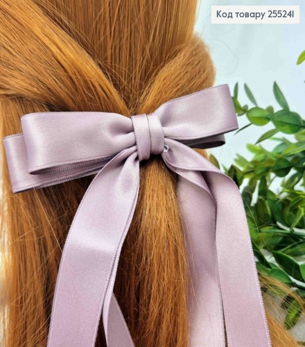 Бант СВЕТЛО- СЛИВОВИЙ, атласный, двойной с длинными хвостами, на заколке автоматик, размер 15*23см. 255241 фото 3