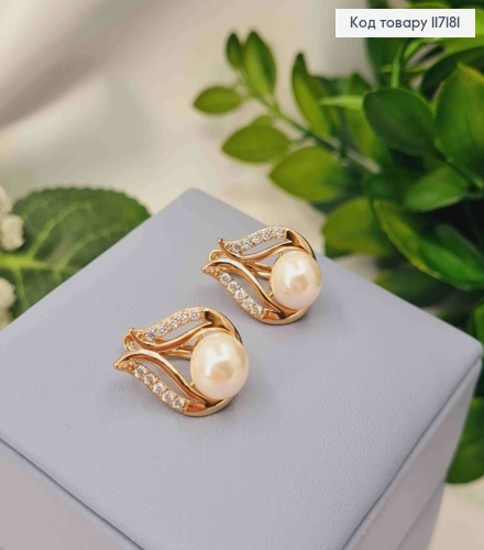 Серьги "Мирные" с жемчужиной и камешками, размер 1,7*1,2см, английская застежка Xuping 18K 117181 фото 2