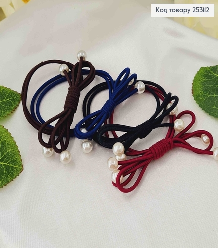Резинка потрійна, з бантиком та перлинками, кольори в асорт. 253112 фото 2