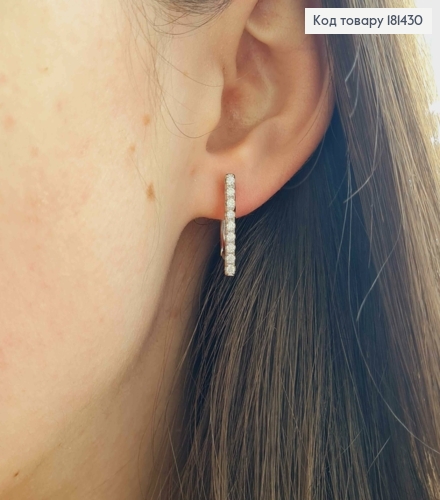 Сережки родованные, строчка Блестящих камней, 2см, английская застежка Xuping 181430 фото 2