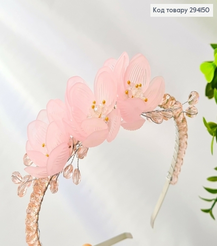 Обруч металл, с цветами и стеклярусом, розового цвета, (для причастия) 294150 фото 2