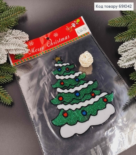 Елка блестящая, силиконовая новогодняя наклейка на стекло, (19*13,5см) 691042 фото 2