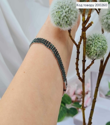 Браслет родований, три рядочки Зелених камінців 17+2см, ширина 8мм, Xuping 200260 фото 2