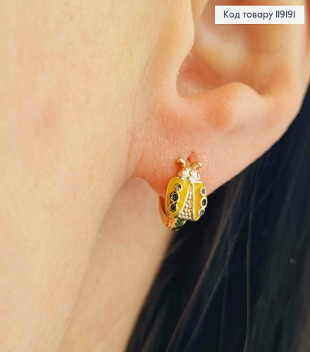 Сережки кільця "Бедрик" з Жовтою емаллю, (0,8см), діаметр 1см, Xuping 18K 119191 фото 2