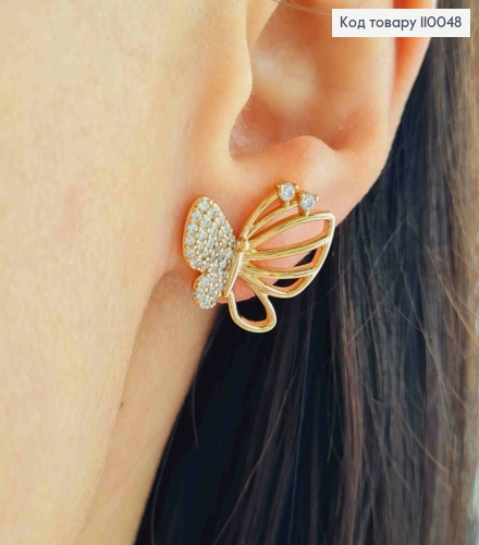 Серьги гвоздики "Бабочка" с Блестящими камешками, размером 1,6 см, Xuping 18К 110048 фото 2