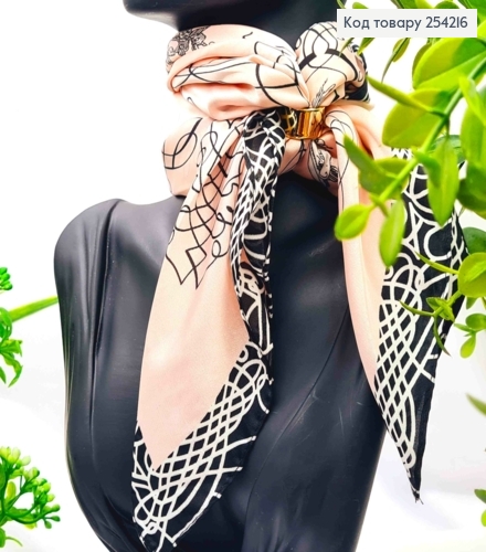 Хустка з колечком, Рожевого кольору з малюнком "Квітка", 70*70см, 100% поліестр (шовк) 254216 фото 2