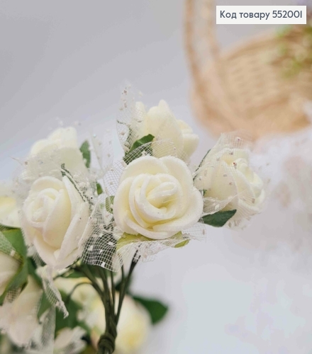 Роза АИВОРИ 1,5см (12шт/пучок) фомова на дротиках8см 285061 фото 2