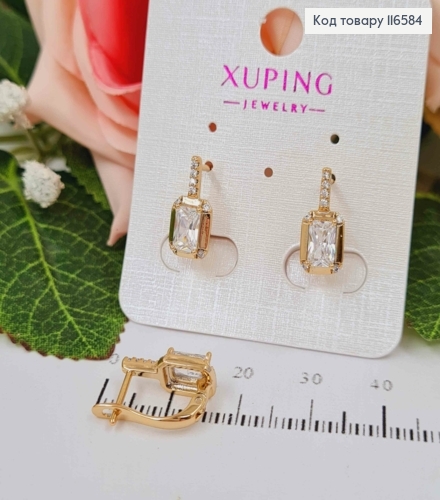 Серьги "Эсми", С прямоугольным камешком, 1,5см, Xuping 18К 116584 фото 2