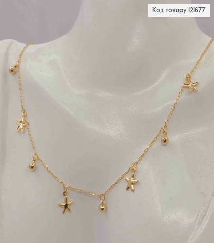 Цепочка ЯКОРНОЕ плетение с подвесками "Звезды и Шарики", длина 45+5см, Xuping 18K 121677 фото 2