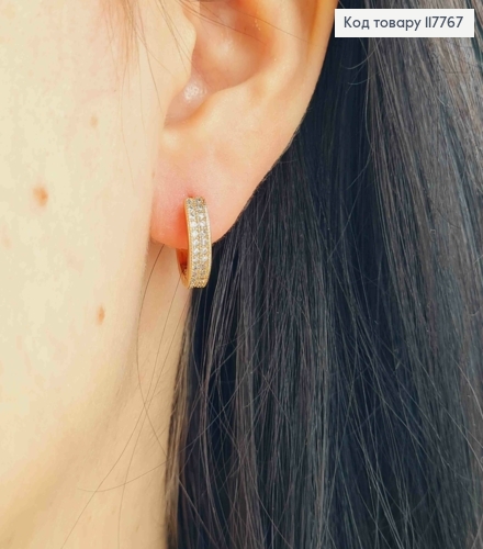 Серьги кольца украшены Блестящими камешками в два ряда, ширина 4мм, диаметр 1,4см, Xuping 18К. 117767 фото 3