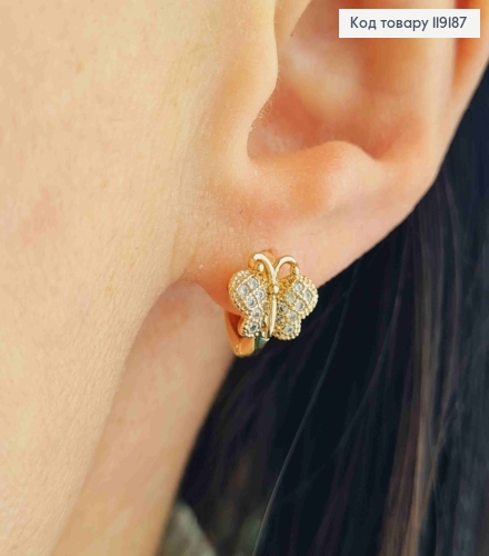 Серьги кольца "Бабочки" с Блестящими камешками, (0,8см), диаметр 1см, Xuping 18K 119187 фото 2
