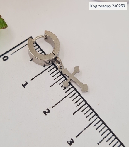 СЕРЬГА кольцо 1,2см Крестик  середряного цвета  1,2*1,1см, Stainless Steel  240239 фото 2