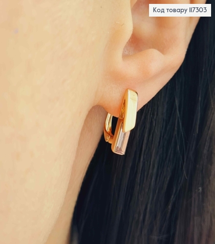 Серьги прямоугольные с квадратным лиловым камнем сваровски, длина 1,6, англ. застежка, XUPING 18K 117303 фото 2