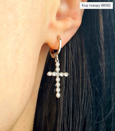 Серьги родовые, кольца, с подвеской Крестиком в камнях, с переплетением 2см, Xuping 181082 фото 2