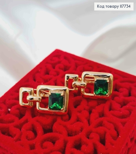Серьги "Фиона" с квадратным Зеленым камешком, 2,1см, английская застежка, XUPING 18K 117734 фото 2