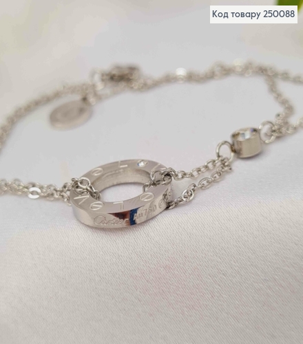 Браслет срібного кольору, з підвіскою Cartier "LOVE" + Камінець, 18+3см, сталь Stainless Steel 250088 фото 2