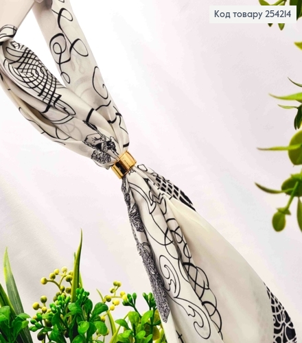 Хустка з колечком, Білого кольору з малюнком "Квітка", 70*70см, 100% поліестр (шовк) 254214 фото 2