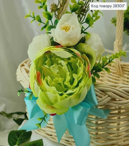 Декоративная повязка для корзины САЛАТОВАЯ в ассорт.(розовые и белые цветы)18*15см на завязках фото 2