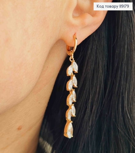 Серьги кольца (1,1см) с подвеской Веточка из блестящих камней (4,1см), Xuping 18K 119179 фото 2