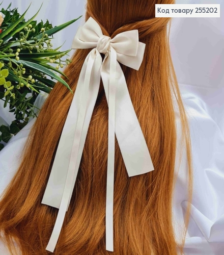 Заколка (7,5см) БАНТ МОЛОЧНОГО цвета, ткань атлас, размер 12*30см, Украина 255202 фото 2