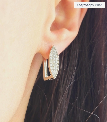 Серьги родованные, овальная пластинка в камешках, 1,7см, англ. застежка, Xuping 181148 фото 2