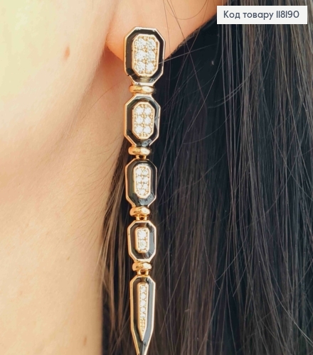 Серьги "Хвост Скорпиона" с Блестящими камешками и Черной эмалью, 6,2см, англ. застежка, XUPING 18K 118190 фото 2